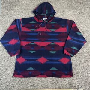 Denim Express Hoodie Pullover Mens Large Aztec Fleece Southwestern Pattern